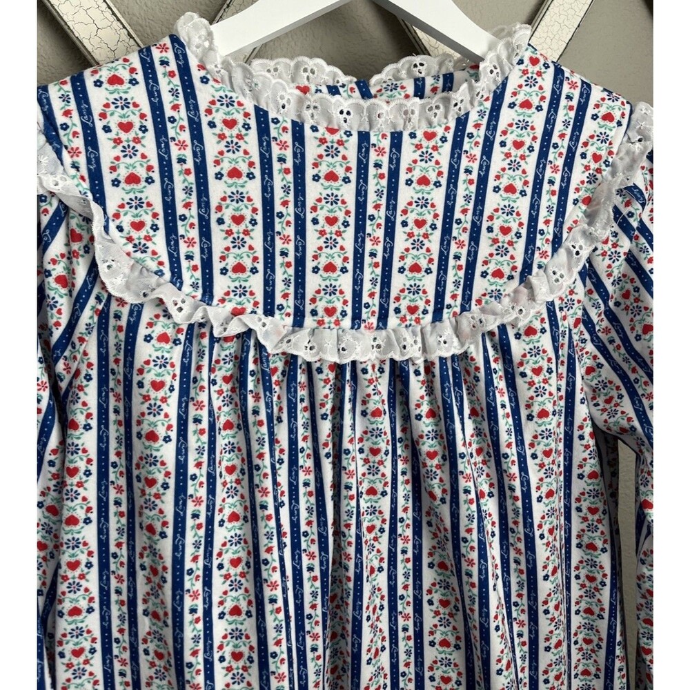 Nice! Lanz of Salzburg Girls XL 14/16 Nightgown Blue Red Floral/Heart Lace Trim - Picture 4 of 9